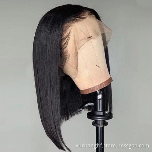 Fashion Design 8 Inch Peruvian Human Hair Lace Front Closure Short Bob Wig Wholesale Straight Human Hair Bob Peruvian Wigs
